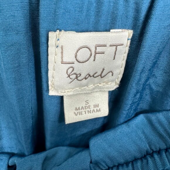 3/$25 LOFT Beach Maxi Dress S Off Shoulder Tiered Silky Flowy Ruffle Teal Long - Picture 5 of 8